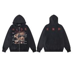 ERD Washed Black Zip Hoodie SADE Art Collage Print Grunge Streetwear Hoodie