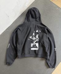ERD Distressed Black Cropped Zip Hoodie Nietzsche Patch Portrait Print