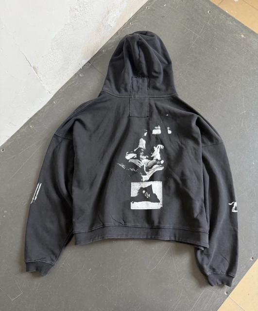 ERD Distressed Black Cropped Zip Hoodie Nietzsche Patch Portrait Print