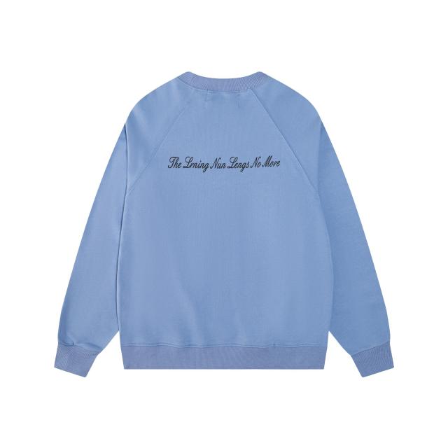ERD Light Blue Raglan Crewneck Pullover ERD Nun Sketch Portrait Graphic Vintage Sweatshirt