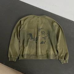 ERD Olive Vintage Crewneck ERD Abstract Skull Distressed Grunge Sweatshirt