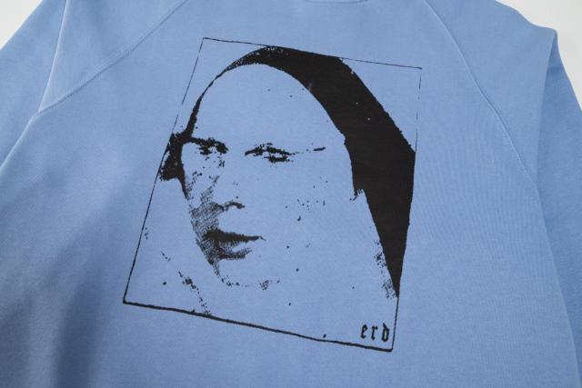 ERD Light Blue Raglan Crewneck Pullover ERD Nun Sketch Portrait Graphic Vintage Sweatshirt