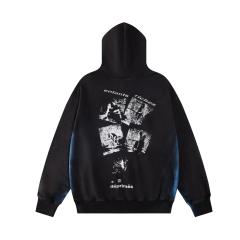 ERD Gradient Spray Washed Black Hoodie ERD Letter Portrait Print Streetwear