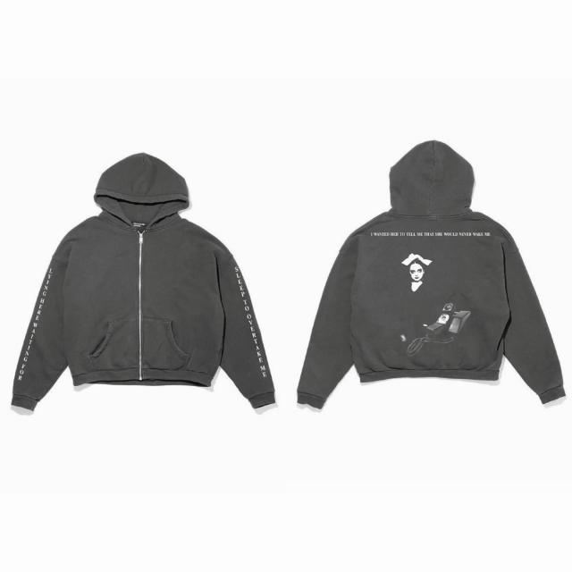 ERD Vintage Washed Black Cropped Hoodie Horror Graphic Streetwear Pullover
