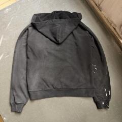 ERD Washed Black Distressed Cropped Hoodie Number Print Paint Splatter Streetwear Hoodie