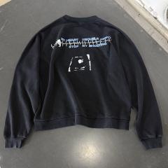 ERD VWashed Black Raglan Crewneck Pullover ERD Crime Figure Graphic Streetwear Sweatshirt