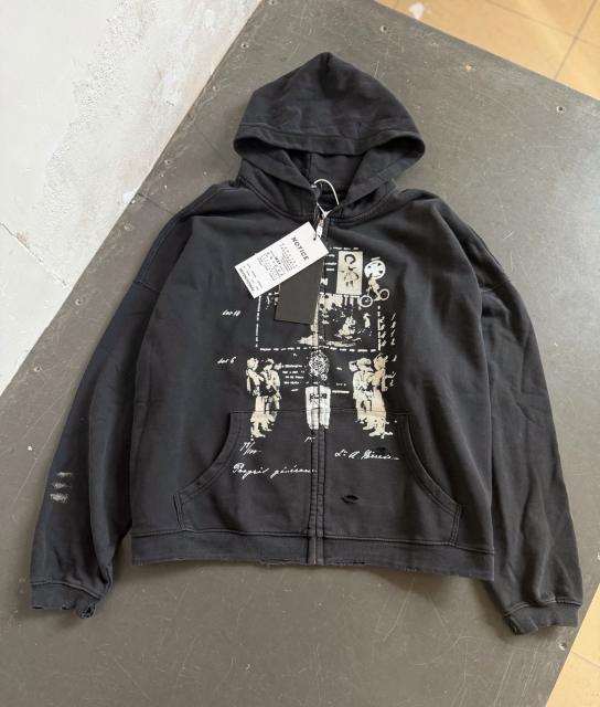 ERD Vintage Washed Black Zip-Up Hoodie Retro Figure Photograph Graphic Cropped Street Jacket