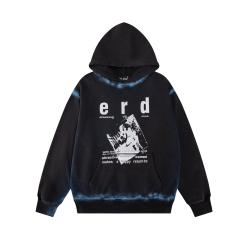 ERD Gradient Spray Washed Black Hoodie ERD Letter Portrait Print Streetwear