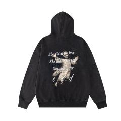 ERD Gradient Spray Washed Black Hoodie ERD Letter Portrait Print Streetwear