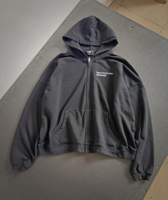ERD Distressed Black Cropped Zip Hoodie ERD Embroidered Logo Hoodie