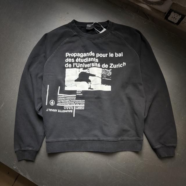 ERD Black Vintage Washed Crewneck European University Text Print Retro Grunge Sweatshirt