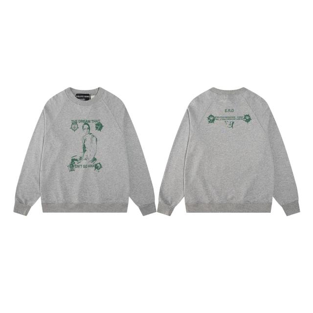ERD Heather Grey Raglan Crewneck Pullover ERD Figure Graphic "The Dream That Don’t Go Away" Sweatshirt