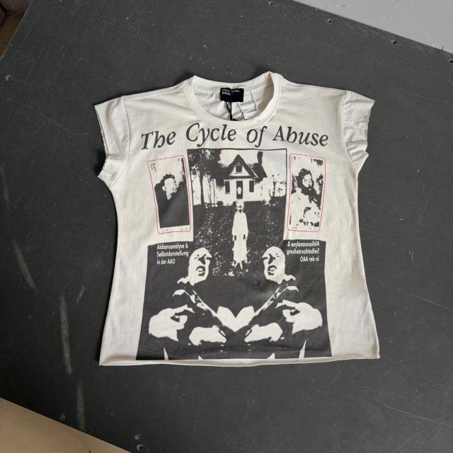 ERD Enfants Riches Déprimés Raw Edge Cap Sleeve Tee The Cycle of Abuse Vintage Photo Collage Graphic Gothic Street Top