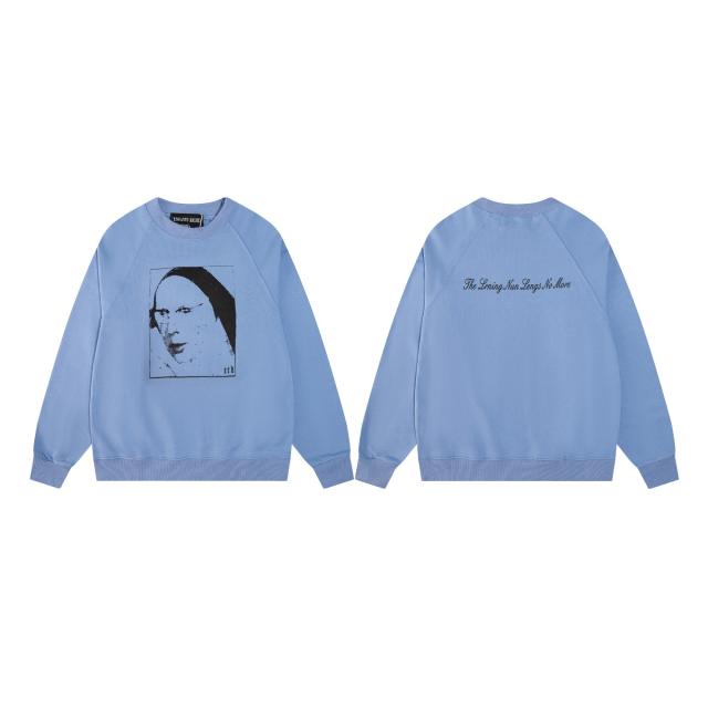 ERD Light Blue Raglan Crewneck Pullover ERD Nun Sketch Portrait Graphic Vintage Sweatshirt