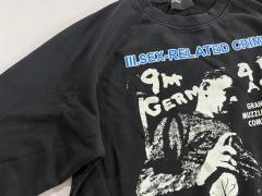 ERD VWashed Black Raglan Crewneck Pullover ERD Crime Figure Graphic Streetwear Sweatshirt