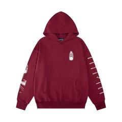 ERD Burgundy Back Portrait ERD Print Sleeve Text Streetwear Hoodie