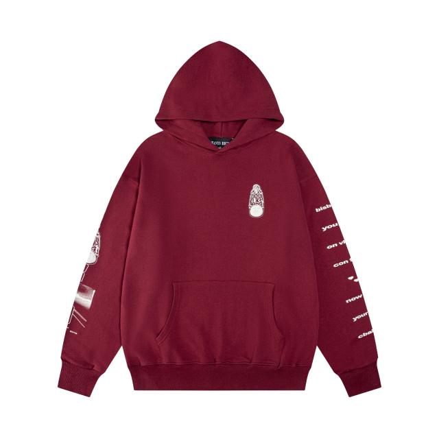 ERD Burgundy Back Portrait ERD Print Sleeve Text Streetwear Hoodie