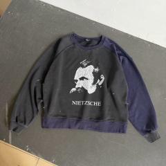 ERD Vintage Two-Tone Crewneck Nietzsche Philosopher Portrait Distressed Grunge Sweatshirt