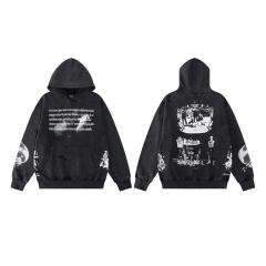 ERD Distressed Washed Black French Quote Napoleon Print Hoodie Vintage  Streetwear Hooded Sweatshir