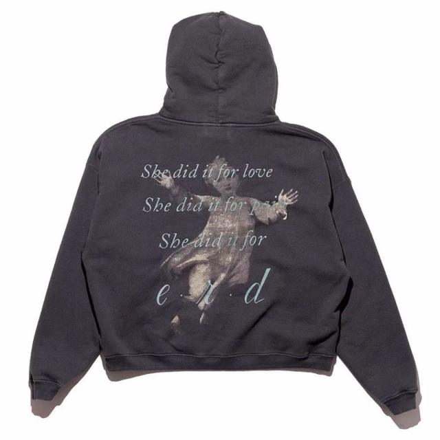 ERD Black Vintage Cropped Hoodie Reverse Letter Portrait Graphic Grunge Streetwear Hoodie