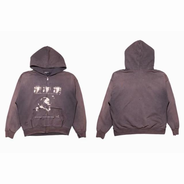 ERD Distressed Brown Cropped Zip Hoodie Mugshot Spiritual Therapy Print Grunge Streetwear