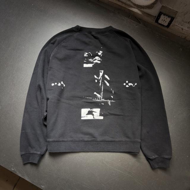ERD Black Vintage Washed Crewneck European University Text Print Retro Grunge Sweatshirt