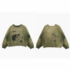 ERD Olive Vintage Crewneck ERD Abstract Skull Distressed Grunge Sweatshirt