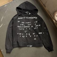 ERD Washed Black Distressed Cropped Hoodie Number Print Paint Splatter Streetwear Hoodie