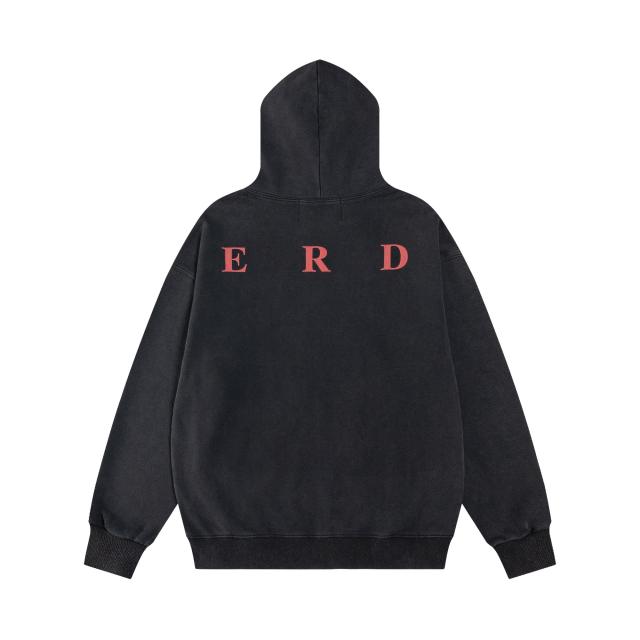 ERD Washed Black Zip Hoodie SADE Art Collage Print Grunge Streetwear Hoodie