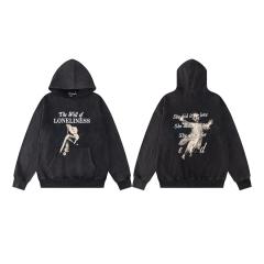 ERD Gradient Spray Washed Black Hoodie ERD Letter Portrait Print Streetwear