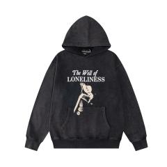 ERD Gradient Spray Washed Black Hoodie ERD Letter Portrait Print Streetwear