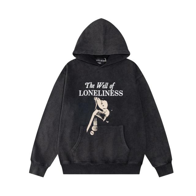 ERD Gradient Spray Washed Black Hoodie ERD Letter Portrait Print Streetwear