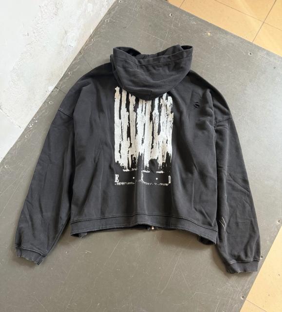 ERD Vintage Washed Black Zip-Up Hoodie Retro Figure Photograph Graphic Cropped Street Jacket