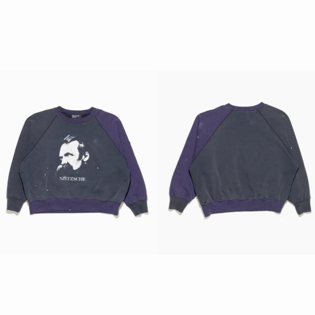 ERD Vintage Two-Tone Crewneck Nietzsche Philosopher Portrait Distressed Grunge Sweatshirt