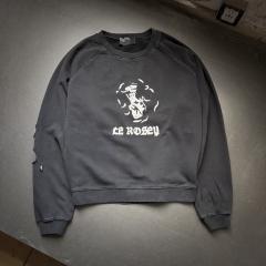 ERD Black Vintage Washed Crewneck Le Rosey Skull Rose Distressed Grunge Sweatshirt