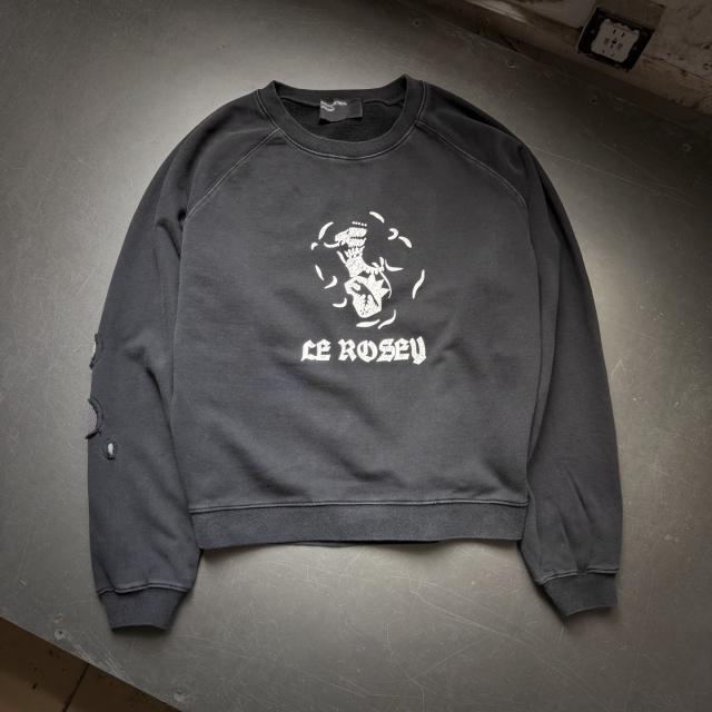 ERD Black Vintage Washed Crewneck Le Rosey Skull Rose Distressed Grunge Sweatshirt