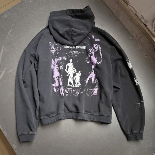 ERD Washed Black Paint Splatter Hoodie Gothic Portrait Graphic Grunge Streetwear Hoodie