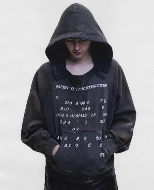 ERD Washed Black Distressed Cropped Hoodie Number Print Paint Splatter Streetwear Hoodie