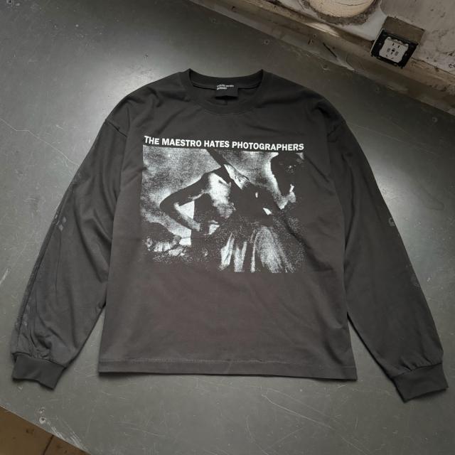 ERD Washed Black Cropped Long Sleeve Tee Vintage Maestro Figure Graphic Grunge Longsleeve T-Shirt