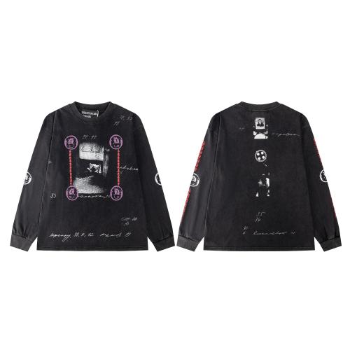 ERD Washed Black Long Sleeve Tee Ancient Coin Frame Photograph Handwritten Script Print Retro Gothic Streetwear T-Shirt