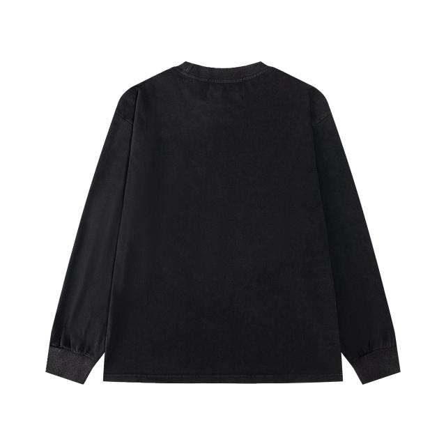 ERD Enfants Riches Déprimés Hebrew Script Female Portrait Dual Print Vintage Washed Black Long Sleeve Tee