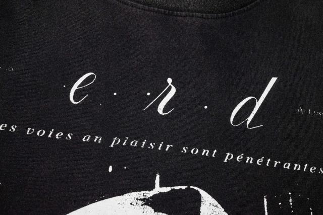 ERD Vintage Washed Black Long Sleeve T-Shirt Saint Teresa Statue Graphic French Text