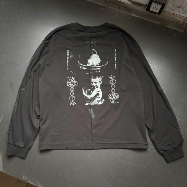 ERD Washed Black Cropped Long Sleeve Tee Vintage Maestro Figure Graphic Grunge Longsleeve T-Shirt