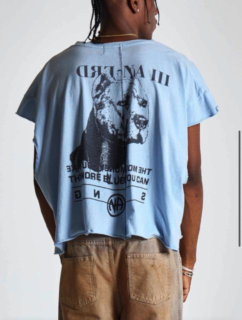 ERD Enfants Riches Déprimés Pitbull Dog Print Light Blue Sleeveless Cutoff Tank Top