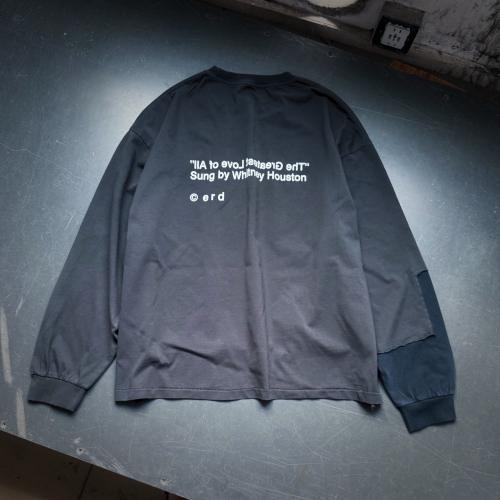 ERD Vintage Washed Black Patchwork Long Sleeve T-Shirt Inspirational Quote Text