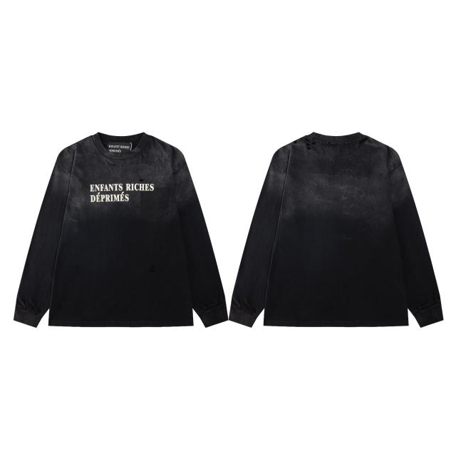 ERD Gradient Washed Black Long Sleeve Tee Enfants Riches Deprimes Front Text Logo Pocket Long Sleeve T-Shirt