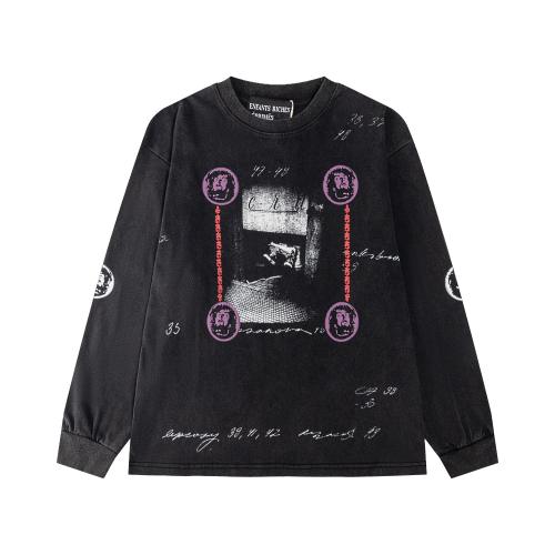ERD Washed Black Long Sleeve Tee Ancient Coin Frame Photograph Handwritten Script Print Retro Gothic Streetwear T-Shirt