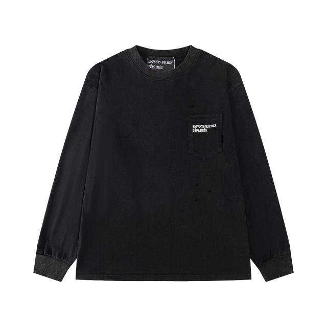 ERD Enfants Riches Déprimés Hebrew Script Female Portrait Dual Print Vintage Washed Black Long Sleeve Tee