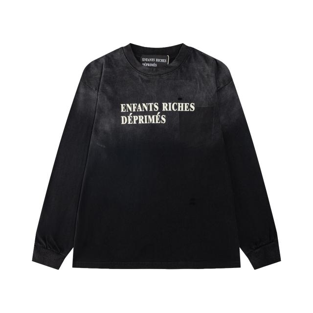 ERD Gradient Washed Black Long Sleeve Tee Enfants Riches Deprimes Front Text Logo Pocket Long Sleeve T-Shirt