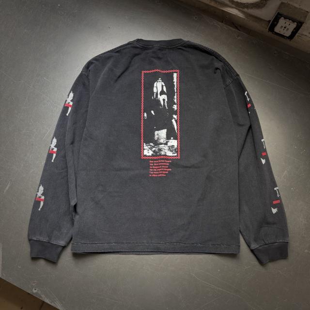 ERD Washed Black Long Sleeve Tee The Reality or God Portrait Graphic Vintage Streetwear Long Sleeve T-Shirt
